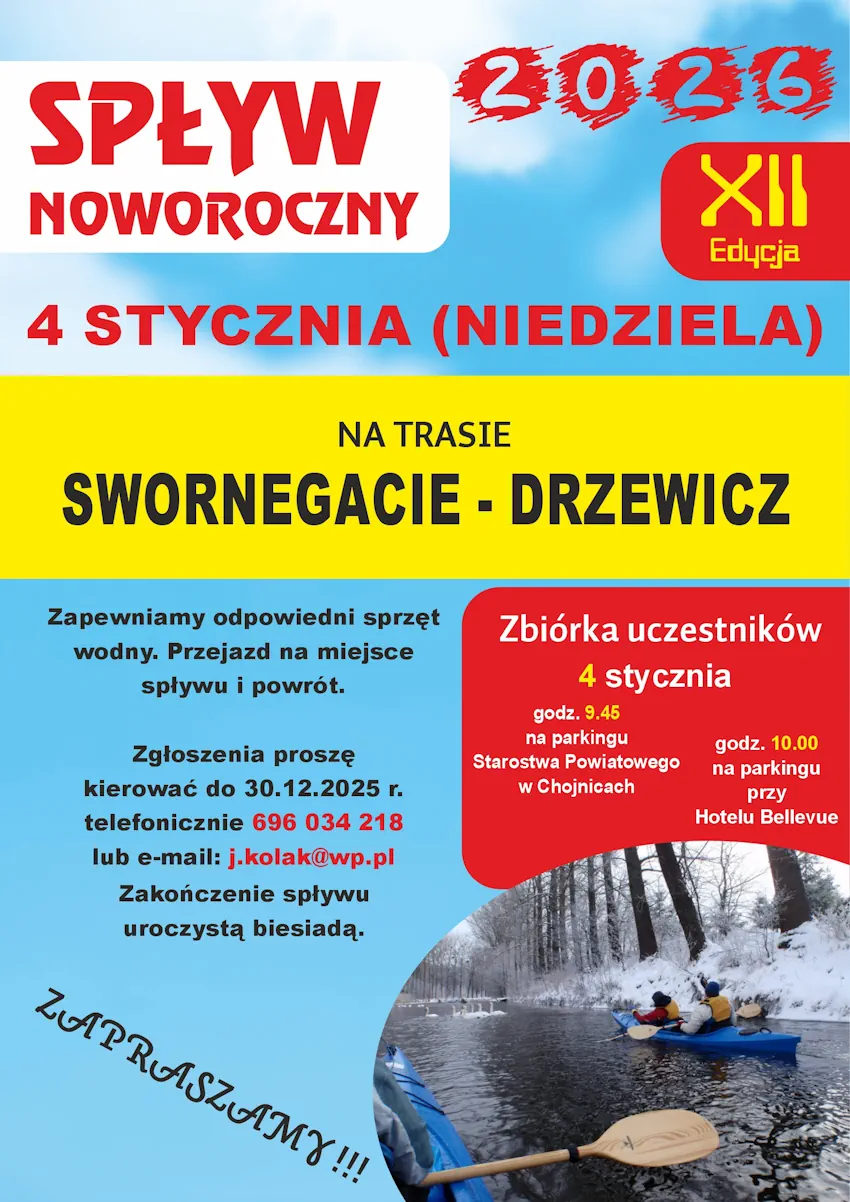 Spływ kajakowy z Swornychgaci do Drzewicza